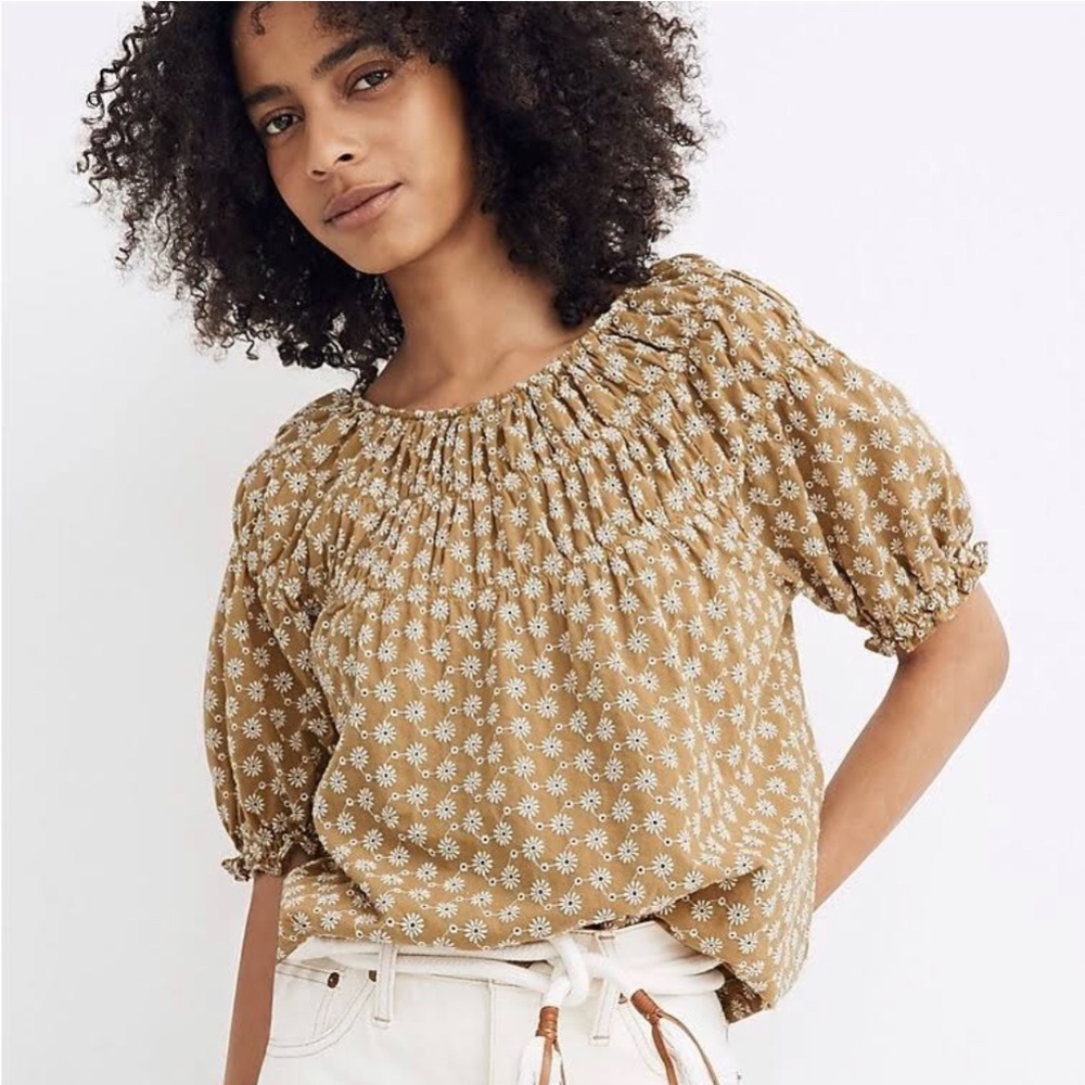 Madewell puff sleeve daisy print top